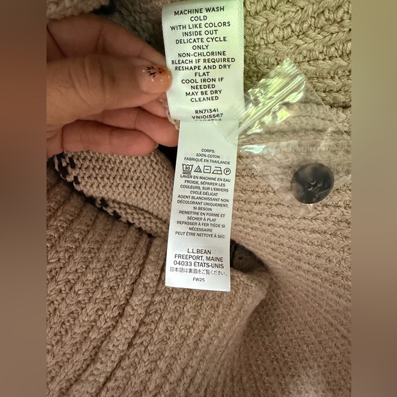 L.L Bean NWT Signature Cotton Fisherman Sweater, Short Cardigan Fair Isle Small - Picture 9 of 9